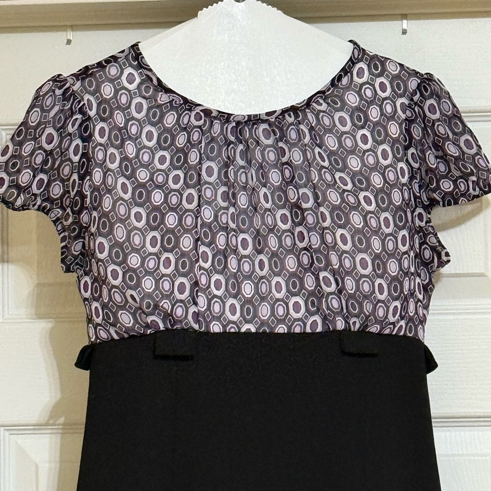 Dressbarn Suit Dress with Purple and White Geometric Bodice & Black Pencil Skirt